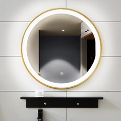 Gương led tròn – Khung nhôm mạ vàng