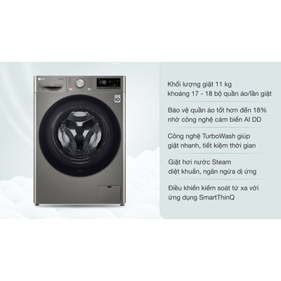 Máy giặt LG lồng ngang 11kg inverter màu ghi FV1411S4P