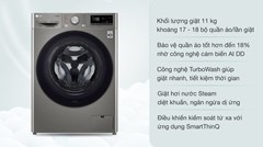 Máy giặt LG lồng ngang 11kg inverter màu ghi FV1411S4P