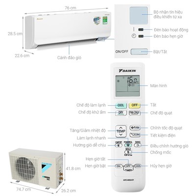 Máy ĐH Đaikin 9000btu 1 chiều in FTKA25