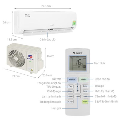 Điều hòa Gree 9000btu 1 chiều inverter Charm9CI
