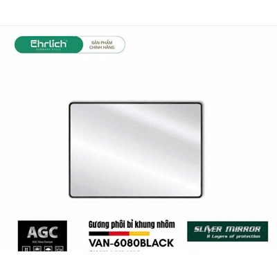 Gương ngang khung nhôm phôi Bỉ VAN-6080BLACK
