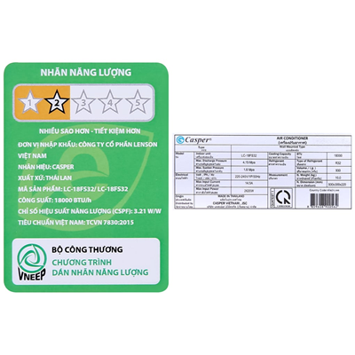 Máy ĐH 18000btu treo tường 1 chiều thường Casper LC-18FS32