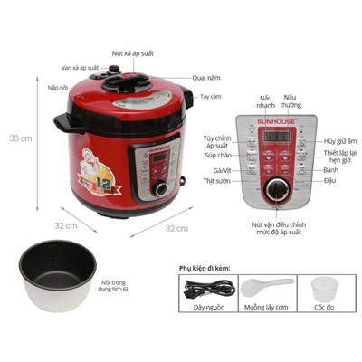 Nồi áp suất điện Sunhouse SHD 1767 6 lít