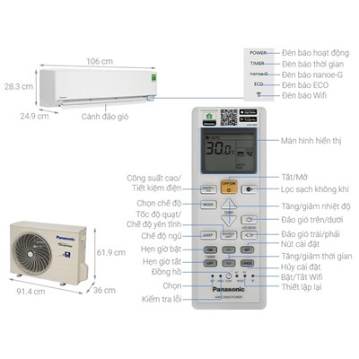 Điều hoà 2 chiều Panasonic Inverter 2 HP CU/CS-YZ18AKH-8