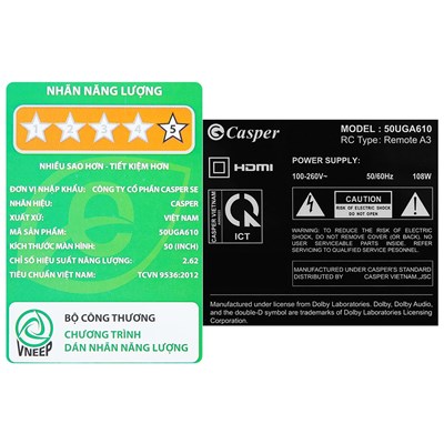 Android Tivi Casper 4K 50 inch 50UGA610
