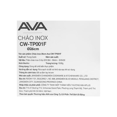 Chảo inox AVA CW-TP001F 26