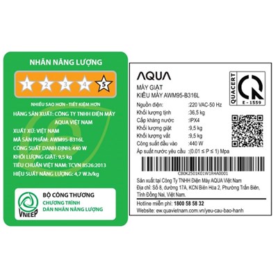 Máy Giặt Lồng Đứng Aqua AWM95-B316L(B)