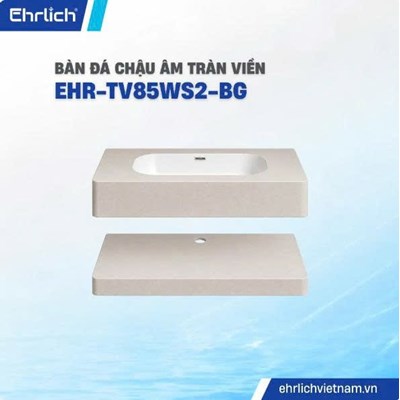Bàn đá chậu âm tràn viền bo góc màu kem EHR-TV85WS2-BG