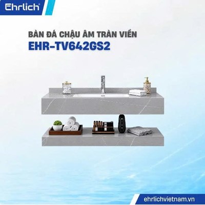 Bàn đá lavabo ghi bóng 2 tầng tràn viền EHR-TV642GS2