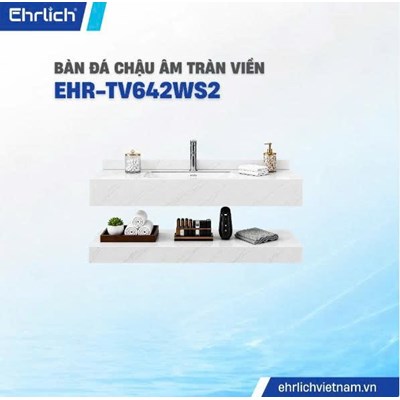 Bàn đá lavabo trắng bóng 2 tầng tràn viền EHR-TV642WS2