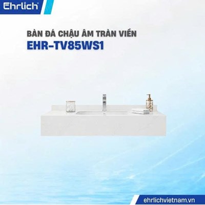 Bàn đá lavabo trắng bóng 1 tầng tràn viền EHR-TV85WS1