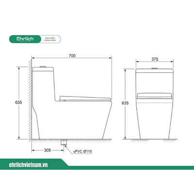 Bồn cầu liền khối EHR-B369